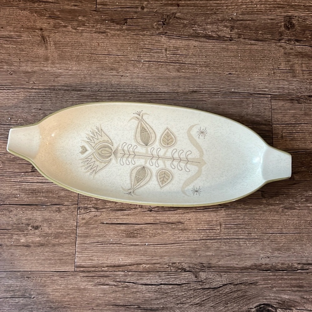 Mid Century tray, taupe color with quirky design. Franciscan earthenware